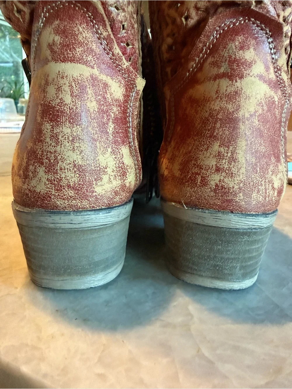 Women's Rustic Distressed Red Brown Ankle Boots